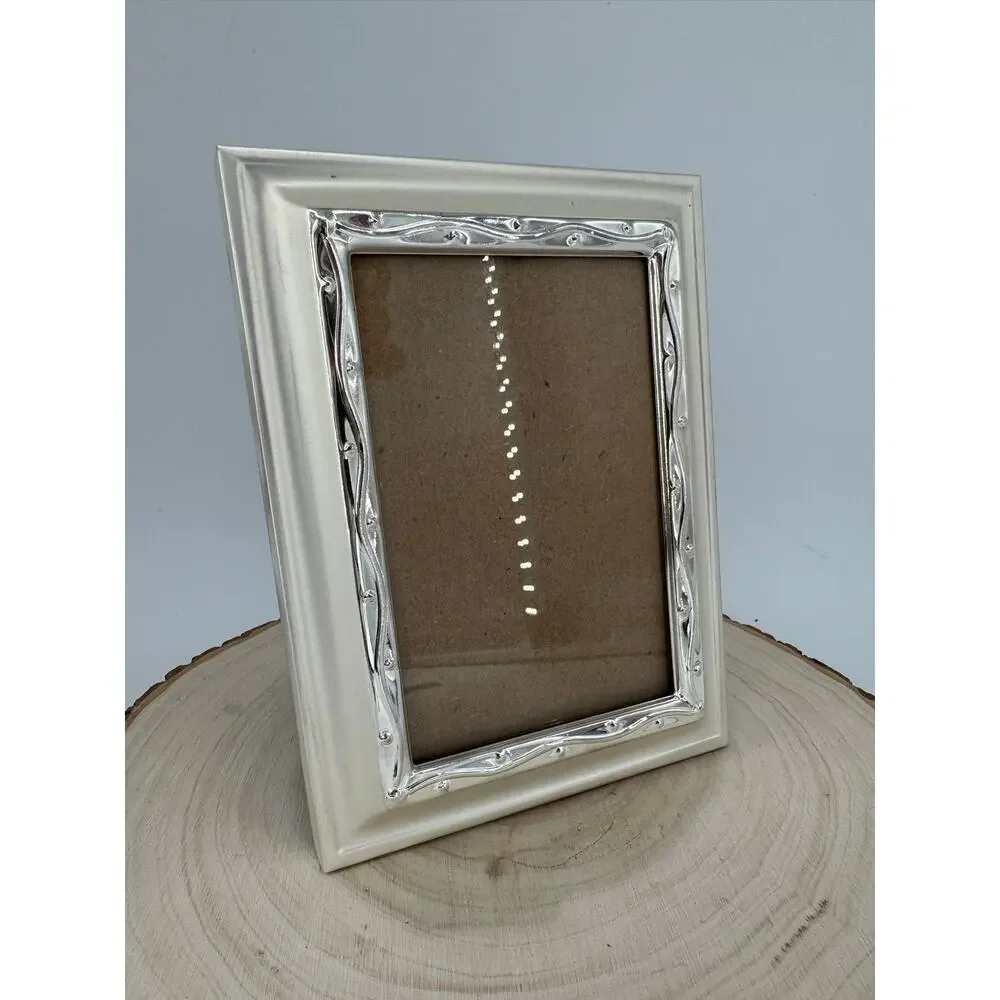 Fetco 3x5 Wedding Photo Frame Silver Ivory Bridal Pearl Tabletop Wall Frame